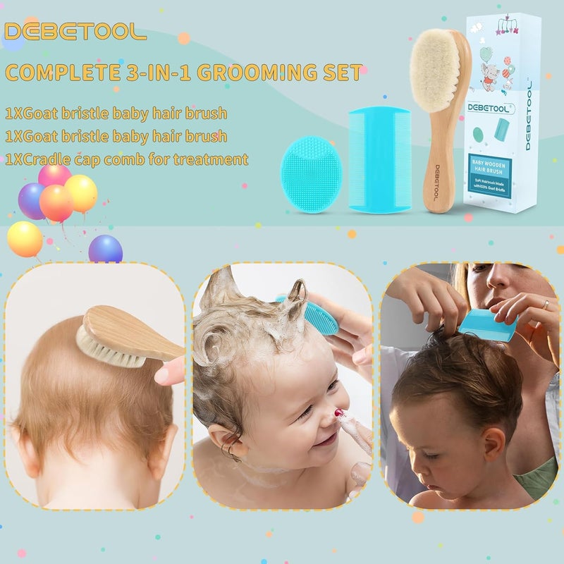 DEBETOOL Cradle Cap Brush and Comb Set with Baby Hair Brush - 3-Piece Wooden Baby Brush Kit for Newborns and Infants - Image 4